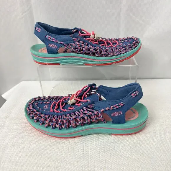Keen Sandals Womens Size 7.5 Uneek Water Shoes Bungee Cord Slip On Blue Pink - Picture 9 of 11